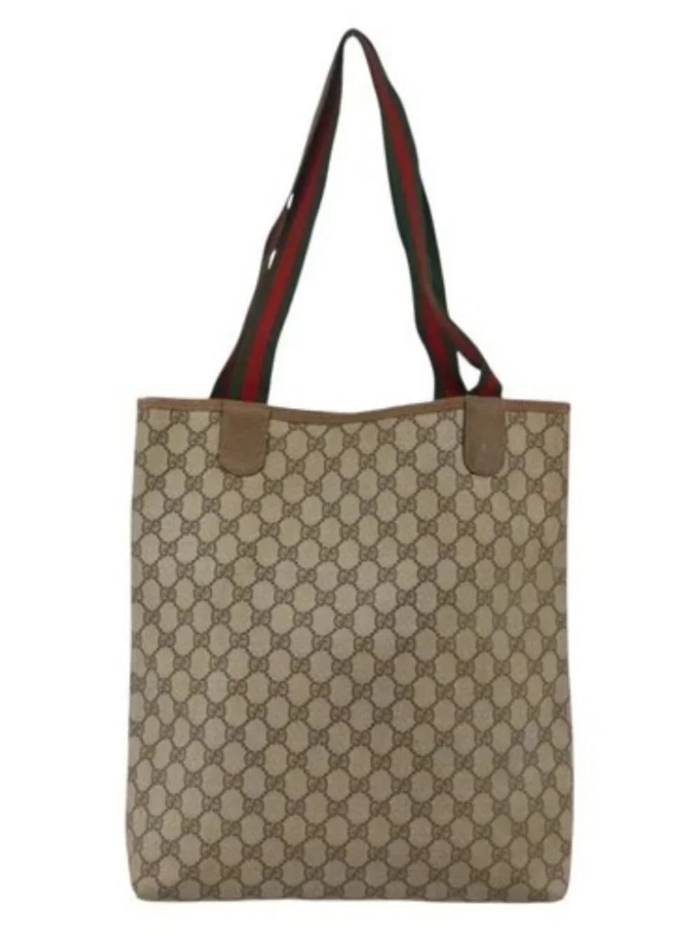 GUCCI GG Supreme Web Sherry Line Tote Bag PVC Beige Red 39 02 0031 Auth BA11570